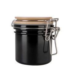 Black 200ml Frosted Plastic Pet Jars Feeling Bottle with bamboo lid and stainless buckle locker